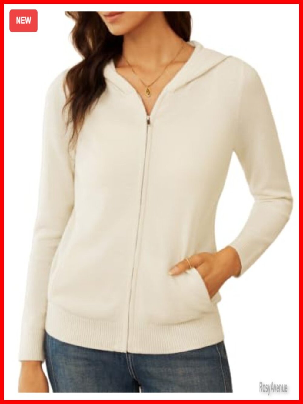 100% Merino Wool Cardigan Sweater Zip Up Hoodie Long Sleeve Hip Length
